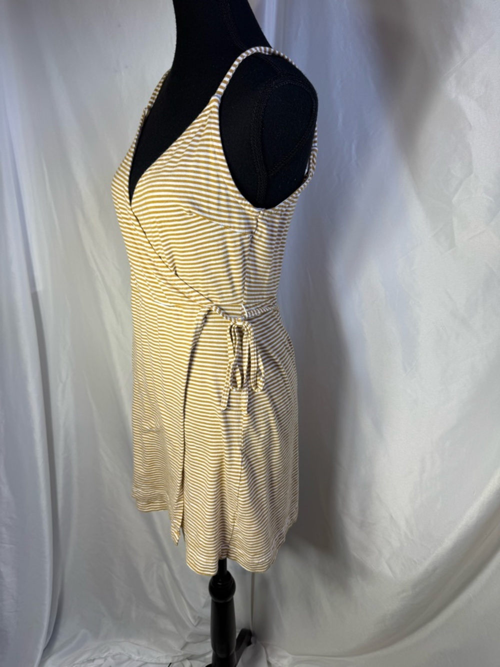 Striped Cream Wrap Mini Dress with Tie Detail. PTP 17 - Picture 3 of 7